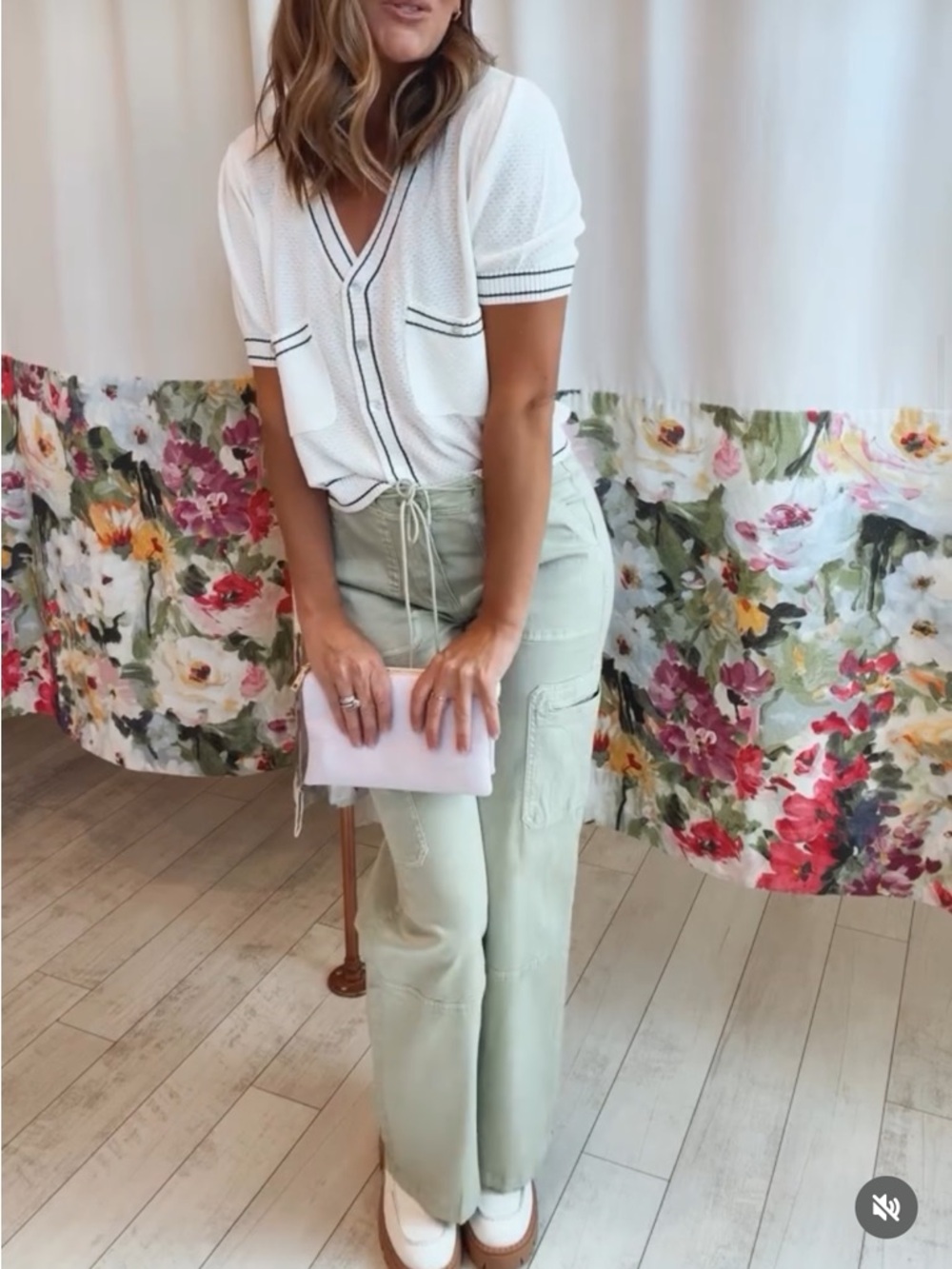 Dex Cargo Green Drawstring Wide Leg Pants